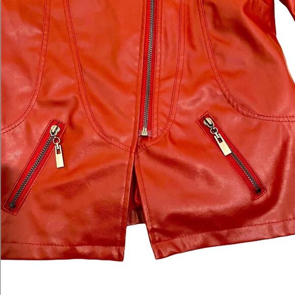 Bright Pearl Red Faux Leather Moto Jacket, Size Small 4/6* Please See Below - Picture 6 of 14